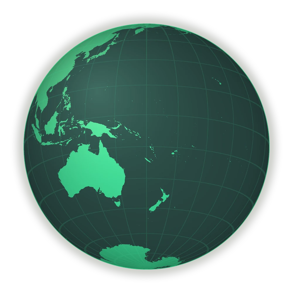 Globe centred on Australia and the Pacific